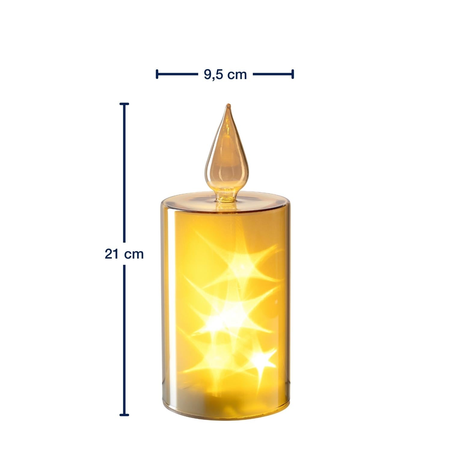 Massangaben zu LED Kerze RIPOSO 21 cm gold mit brennenden LED-Lichtern