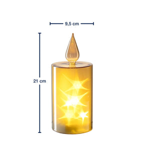 Massangaben zu LED Kerze RIPOSO 21 cm gold mit brennenden LED-Lichtern