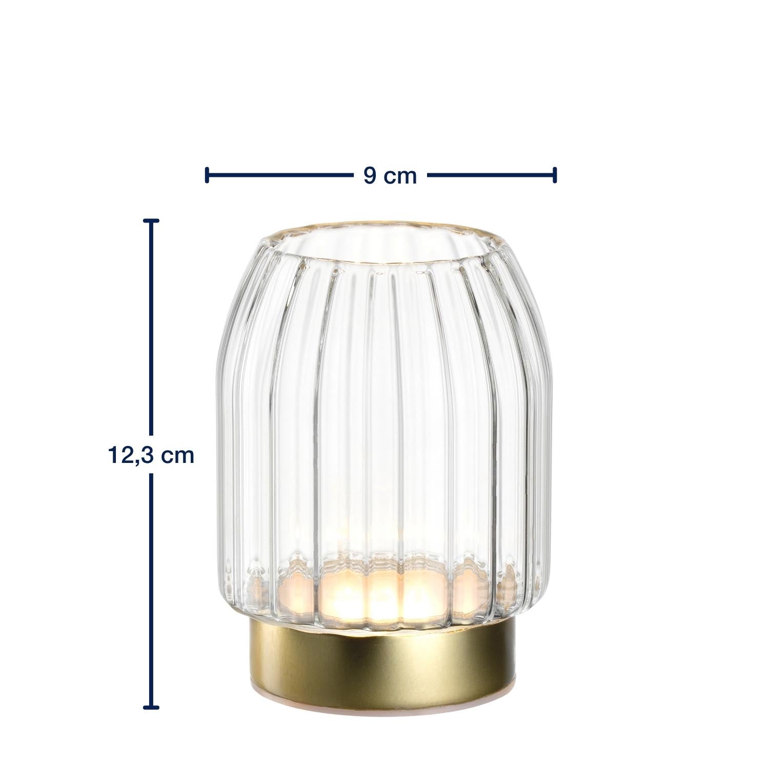 Messangaben zu LED Vase RIPOSO 12 cm mit Goldfu­ßsockel und LED-Beleuchtung