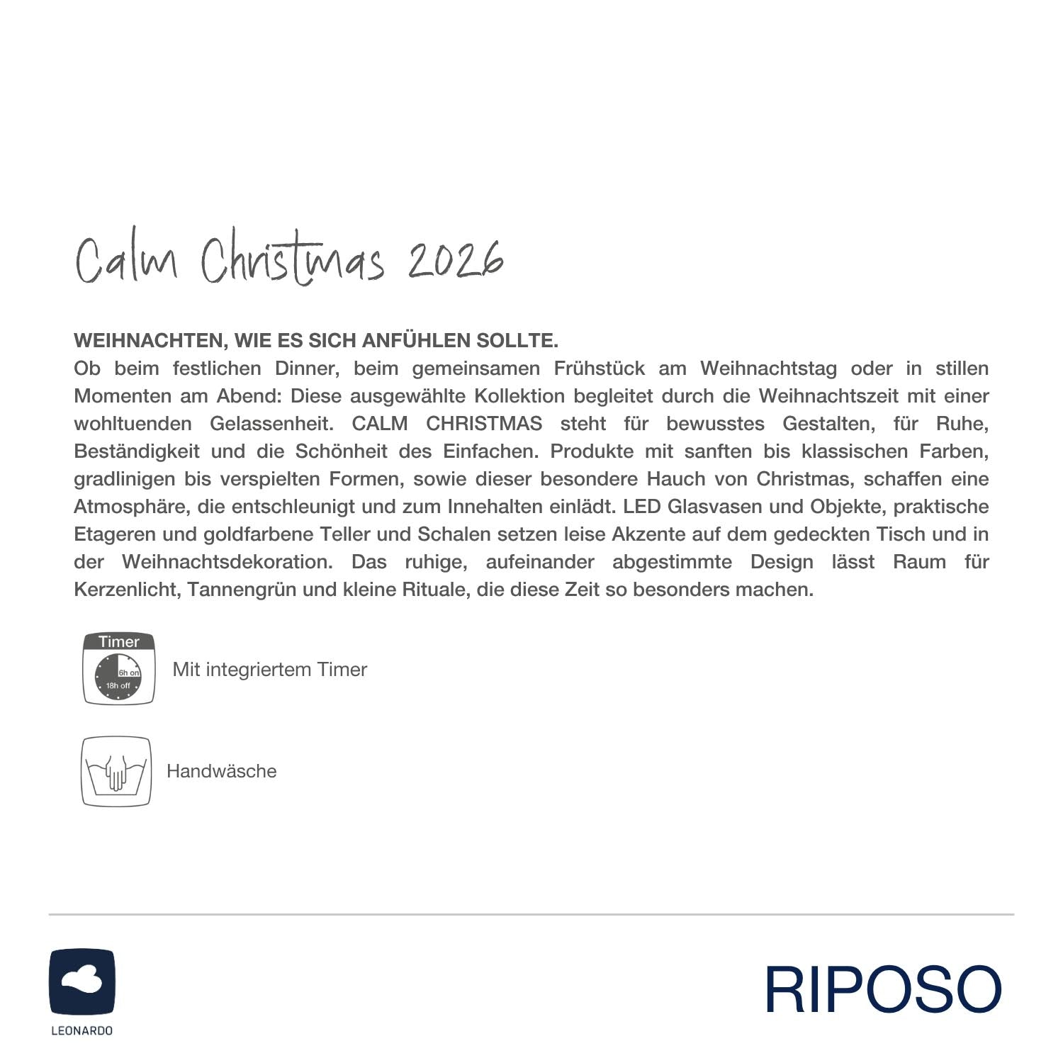 LED Vase RIPOSO 12 cm, klar, mit Produktinformationen und Pflegeanleitung