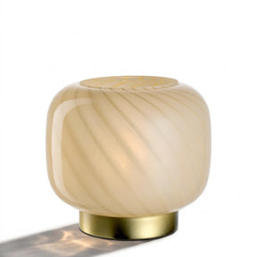 LED Lampe RIPOSO 13 cm beige mit gerillter Oberflaeche und Messingfuss