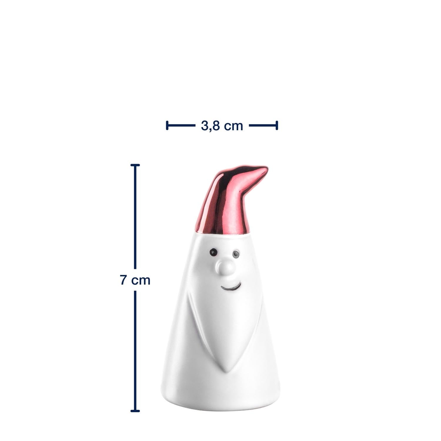 Massangaben zu Weihnachtsmann GIANNI, weiße Figur mit roter Mütze
