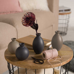 Tischvase CASOLARE 9 cm schwarz in Wohnzimmer-Szenerie mit Trockenblume
