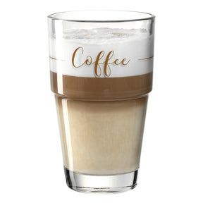 Becherset SOLO mit Schichtdarstellung eines Kaffeegetränks, Beschriftung "Coffee