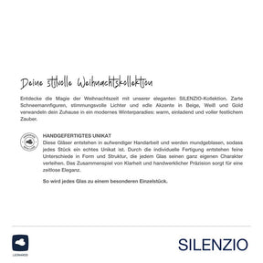 Tischlicht SILENZIO, Produktverpackung mit Beschreibung und Logo