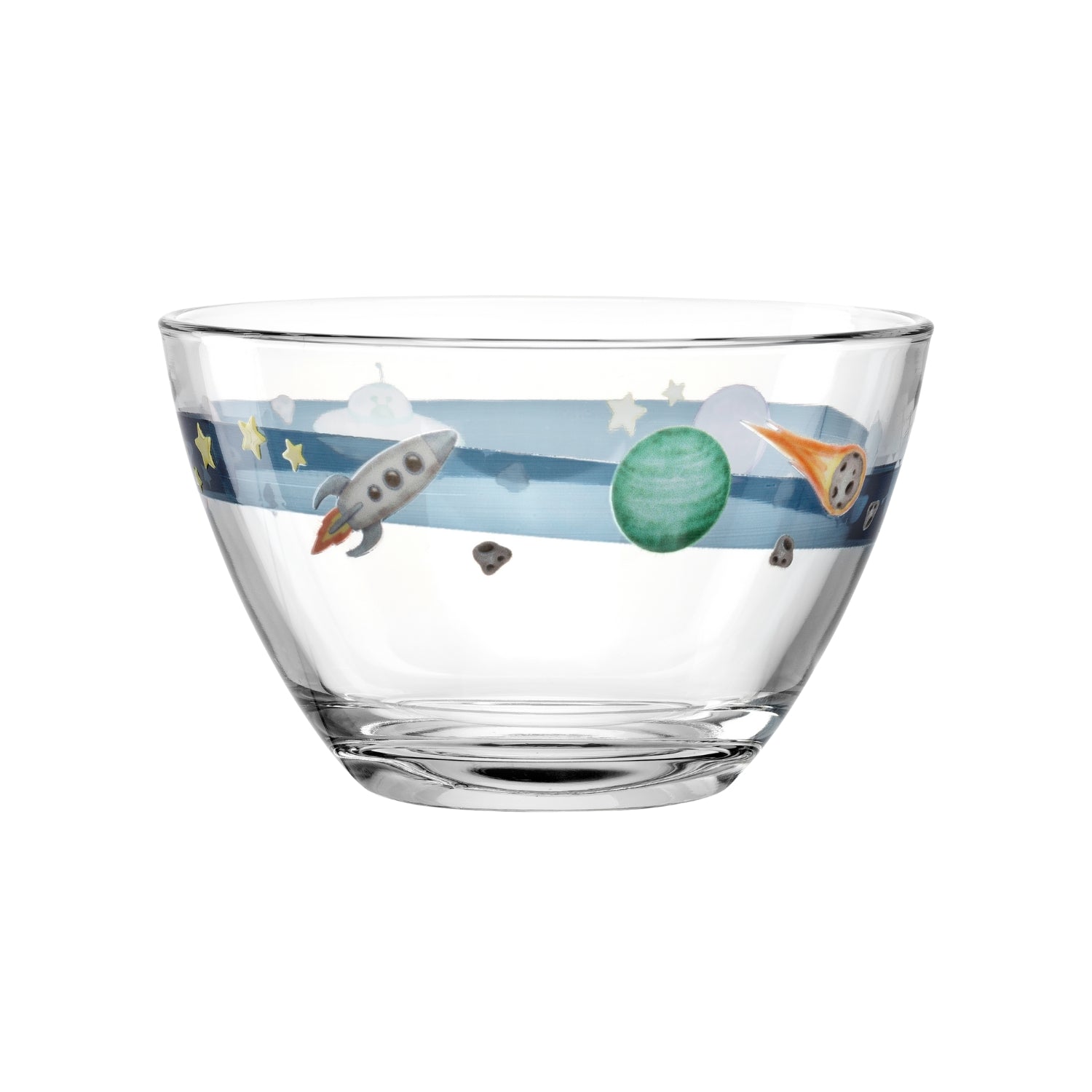 Glassschale BAMBINI AVVENTURA mit Weltall-Motiven: Rakete, Planet, Stern, UFO