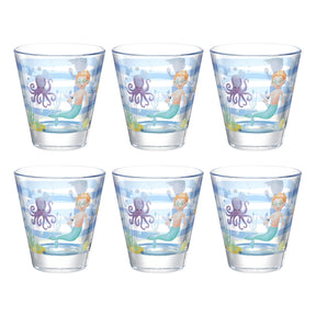 Sechs Trinkgläser BAMBINI AVVENTURA mit Unterwassermotiven, Oktopus und Seepferdchen