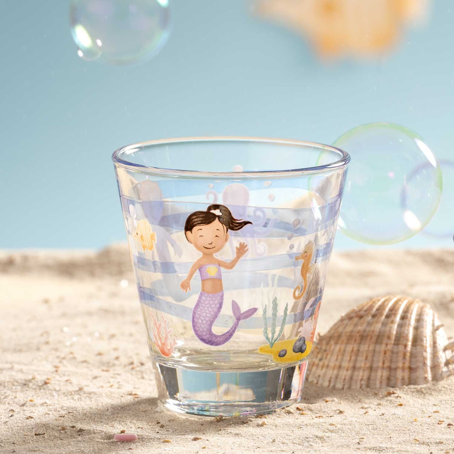 Trinkglas BAMBINI AVVENTURA mit Meerjungfrau-Motiv am Strand