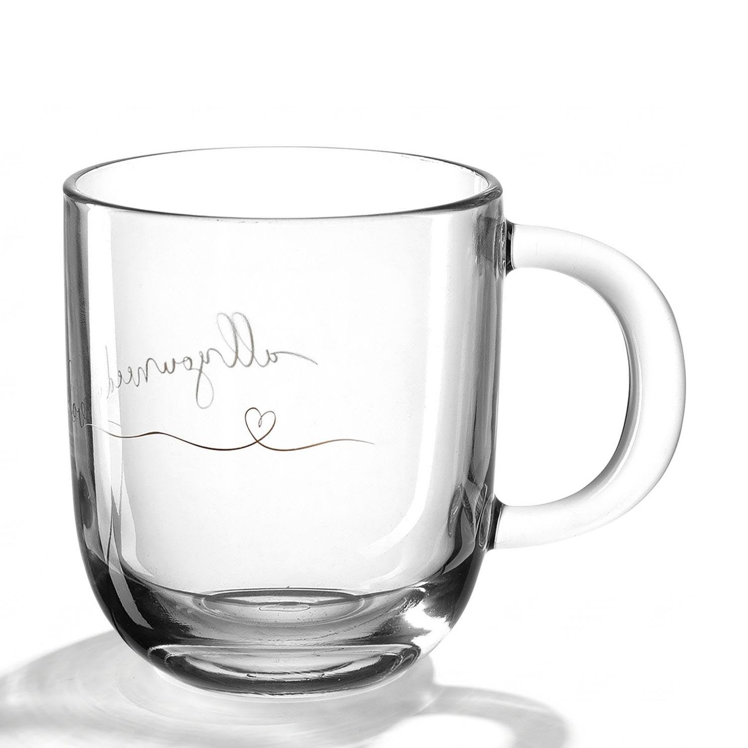 Tasse EMOZIONE mit Gravur "all you need is love" und Herzchen, weißer Henkel