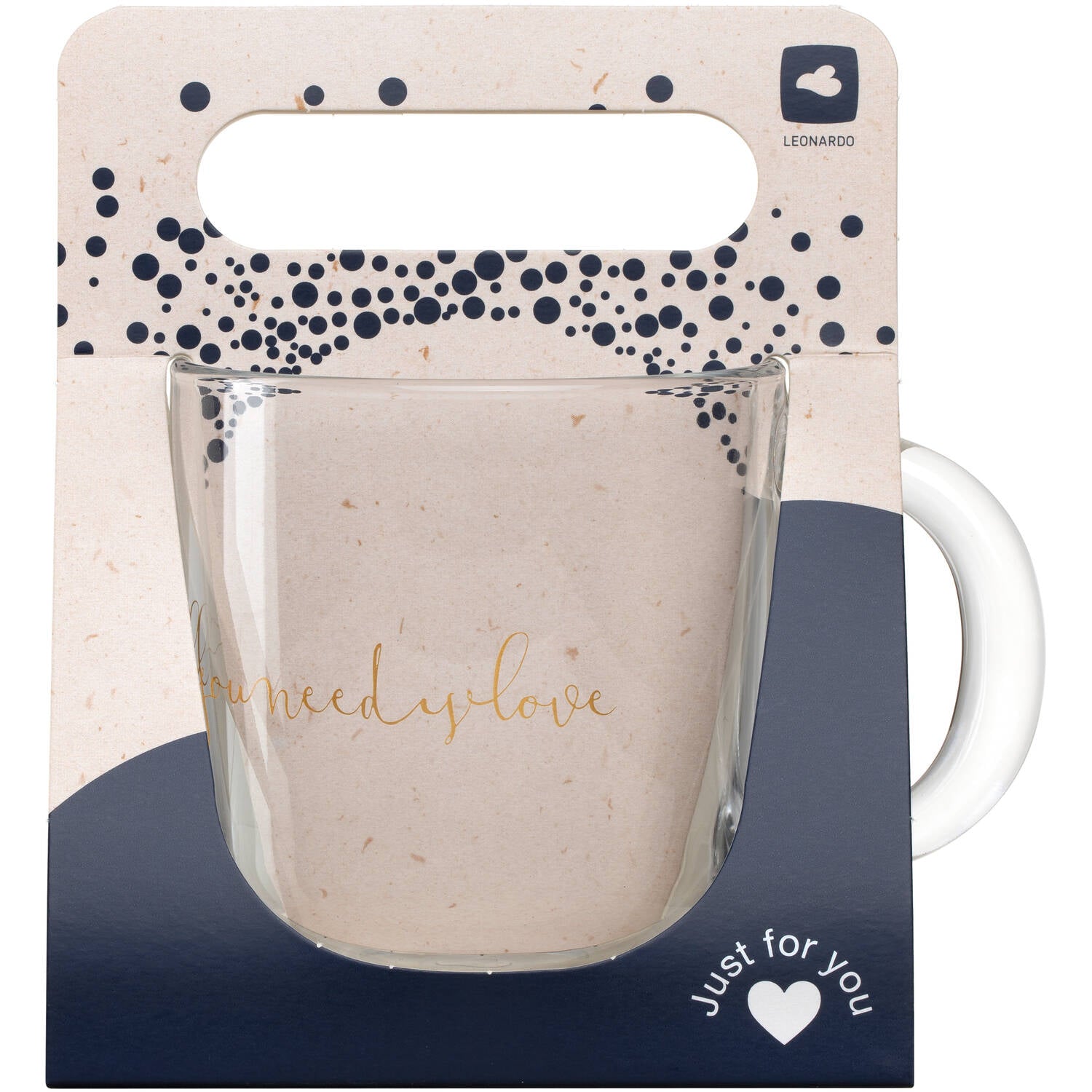 Tasse EMOZIONE mit goldfarbener Gravur "all you need is love" in Produktverpackung