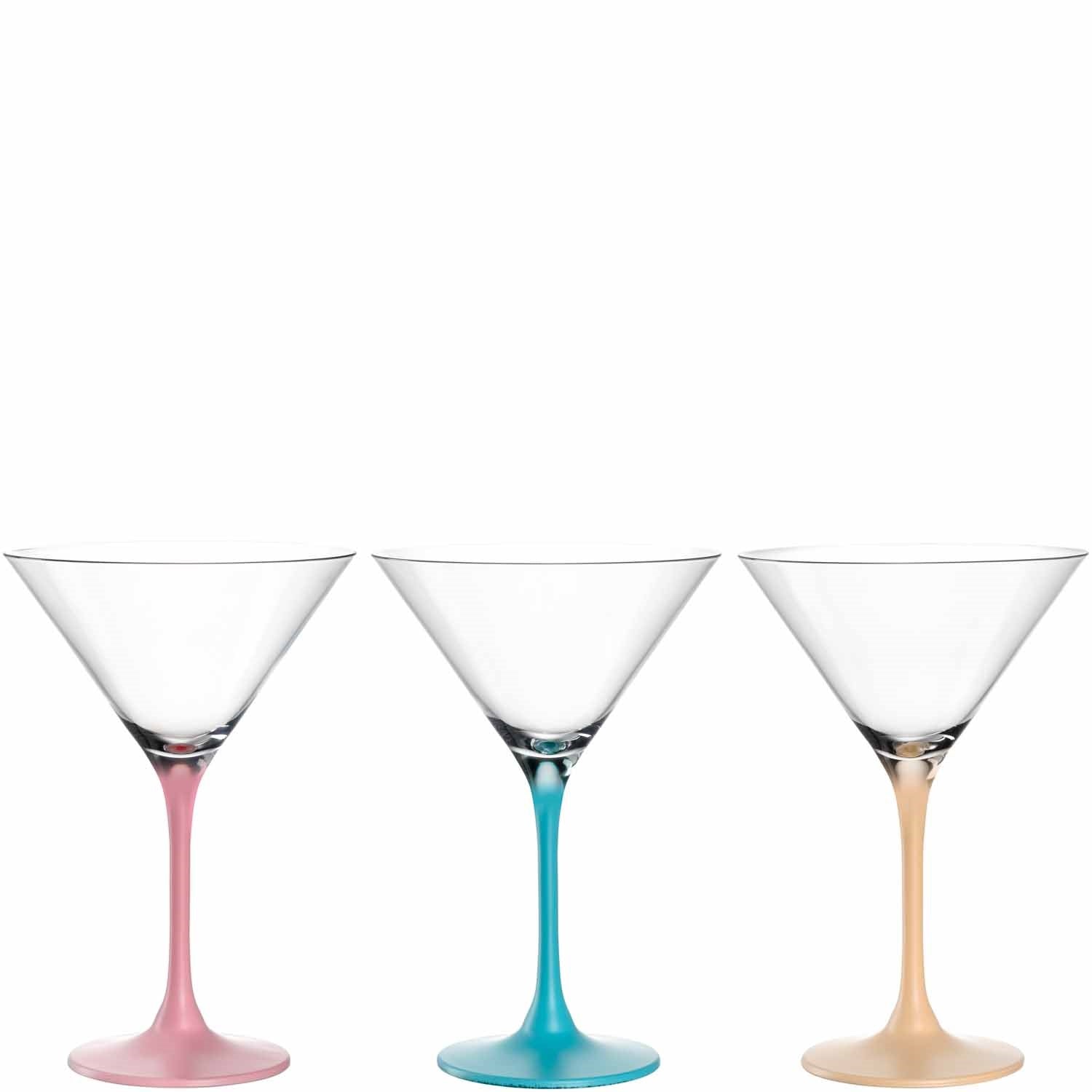 Drei Cocktailschalen BRERA in Rosa, Türkis und Beige nebeneinander