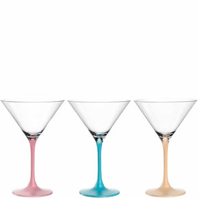 Drei Cocktailschalen BRERA in Rosa, Türkis und Beige nebeneinander