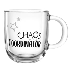 Glastasse UFFICIO 400 ml mit Gravur "CHAOS COORDINATOR" und Sternen