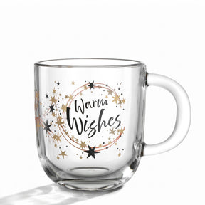 Tasse RIPOSO mit Sternen und Schriftzug "Warm Wishes" auf weißem Hintergrund