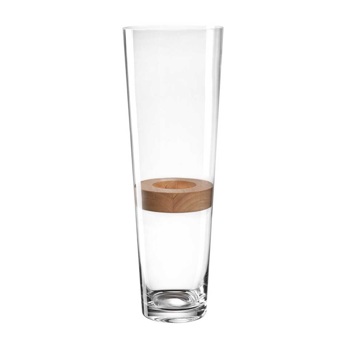 Vase MAGICO mit Holzeinsatz, klares Glas, Holzband in der Mitte