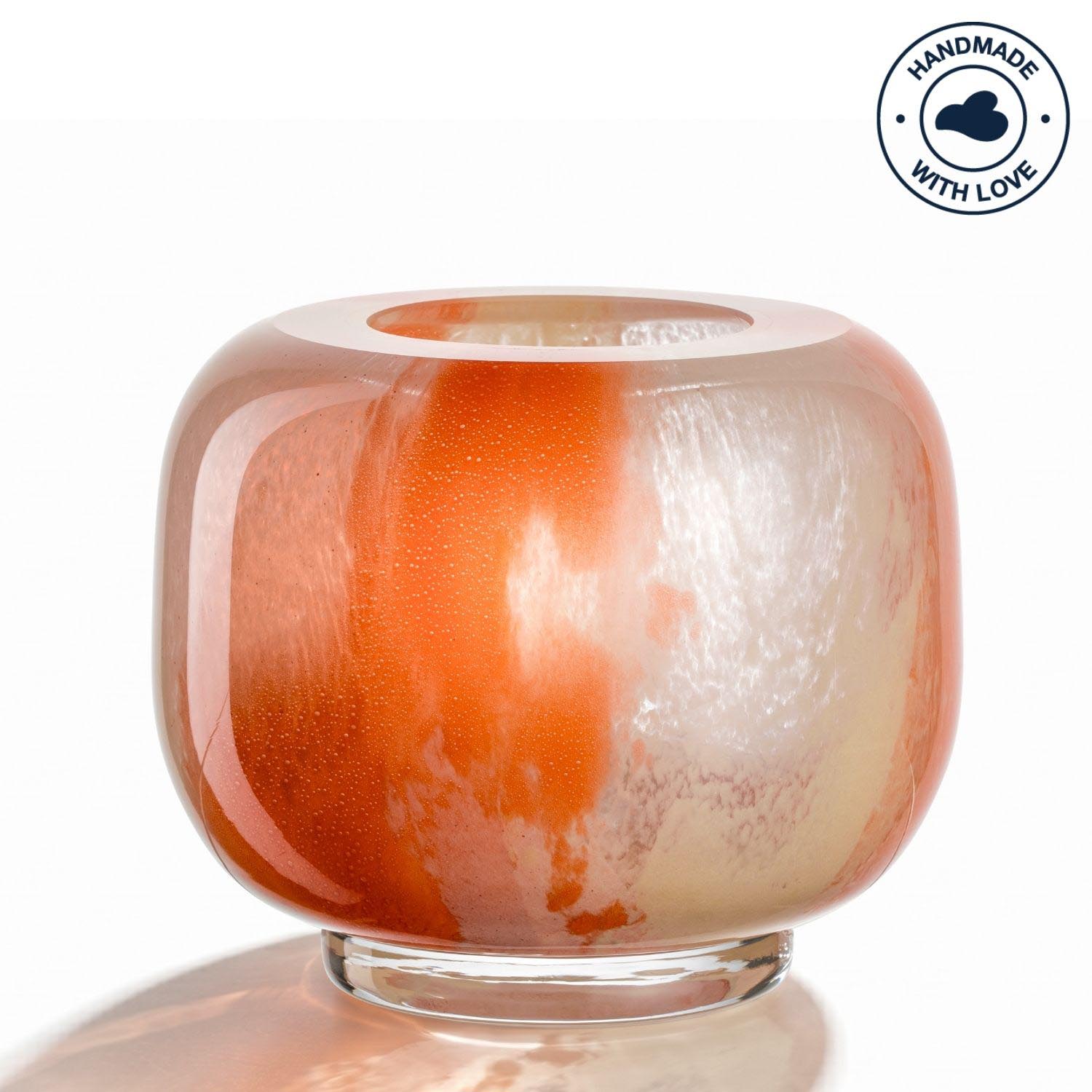 Vase CIPRIA DUE in orange und creme, kugelförmig, auf weißem Hintergrund