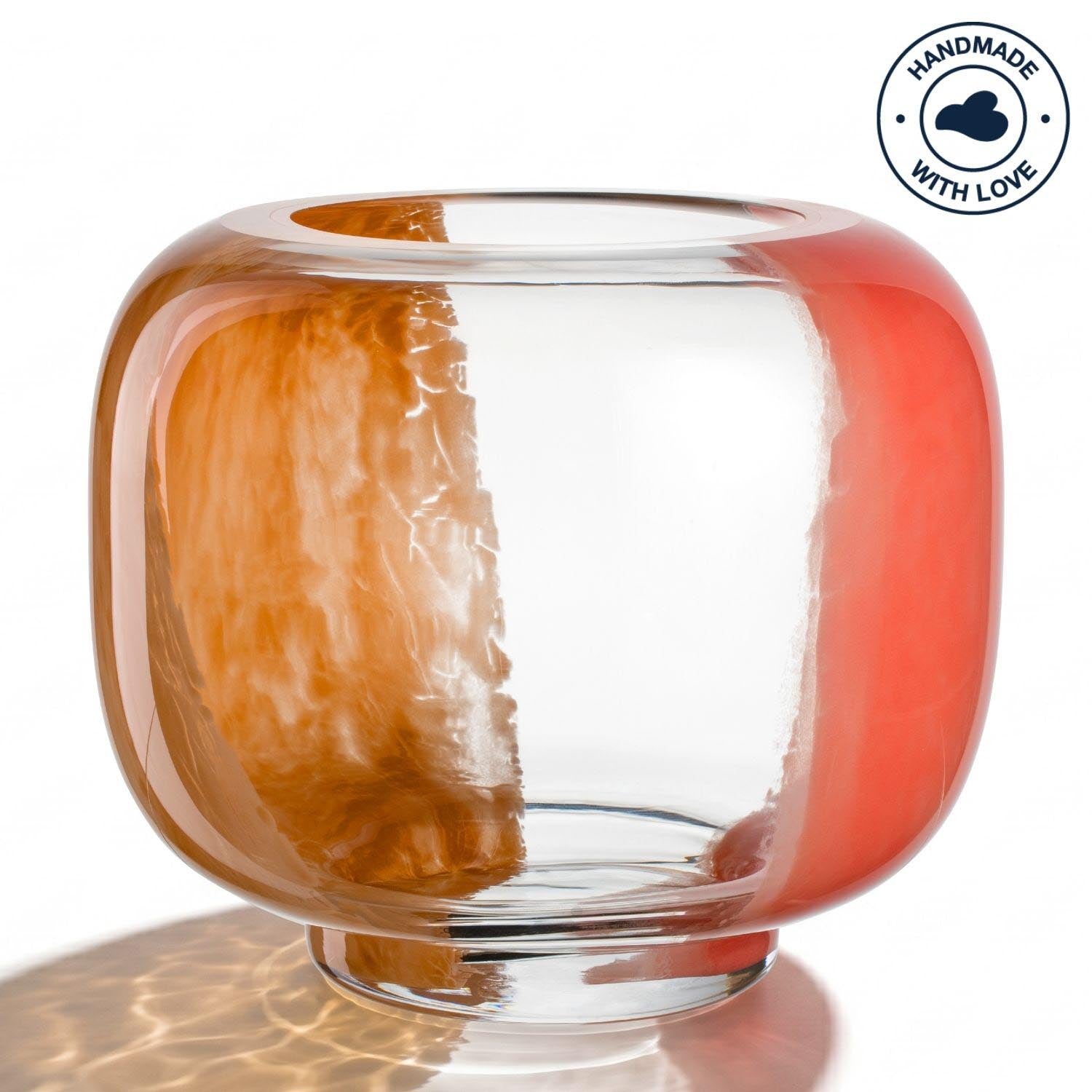 Vase CIPRIA DUE aus Glas in Apricot und Lachs, rundliche Form