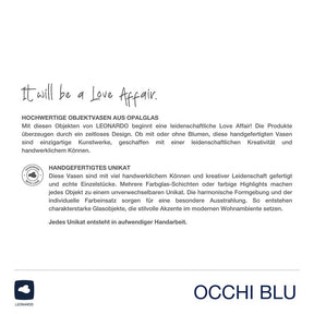 Vase OCCHI BLU mit Produktbeschreibung und Markenlogo