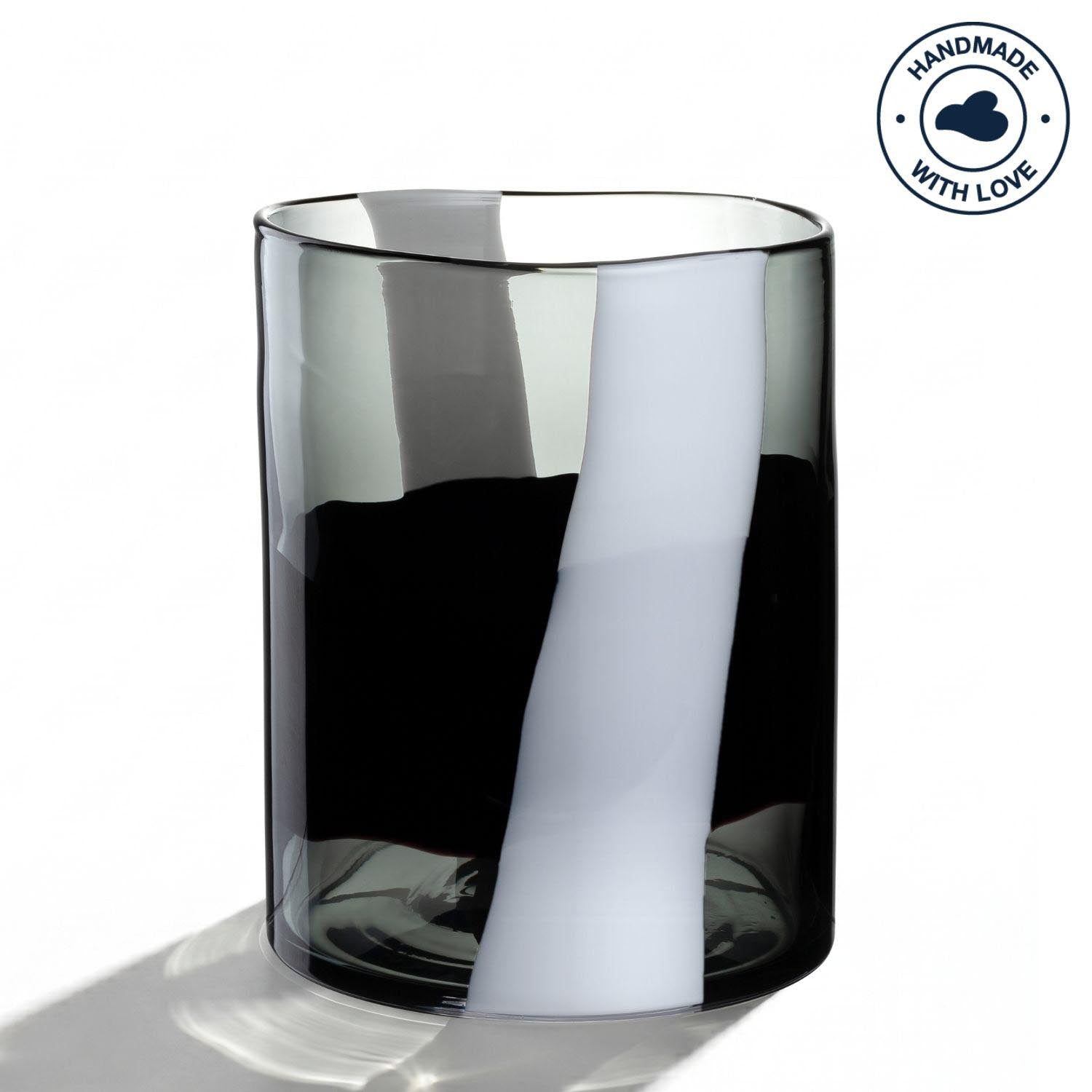 Vase BANDA NERA mit schwarzem und weißem Streifenmuster aus Glas