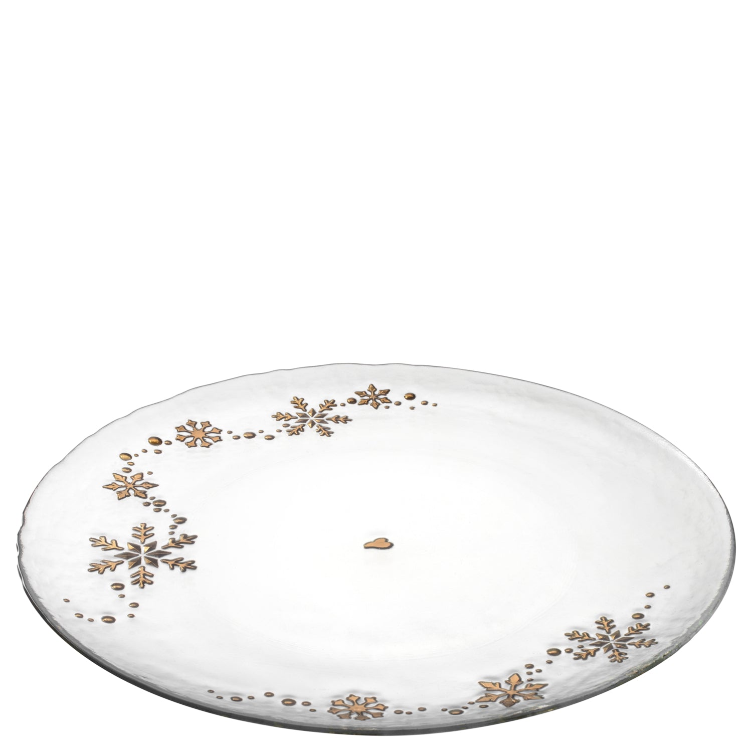 Teller 32cm AUTENTICO aus Glas mit goldfarbenen Schneeflocken-Dekoren