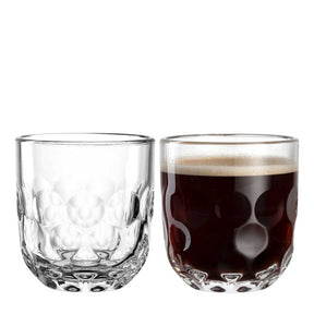 Kaffeeglas GOCCE 2er-Set, eines leer, eines mit Kaffee gefüllt