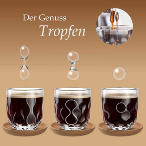 Kaffeegläser GOCCE mit Tropfen-Motiv, verschiedene Füllmengen demonstriert