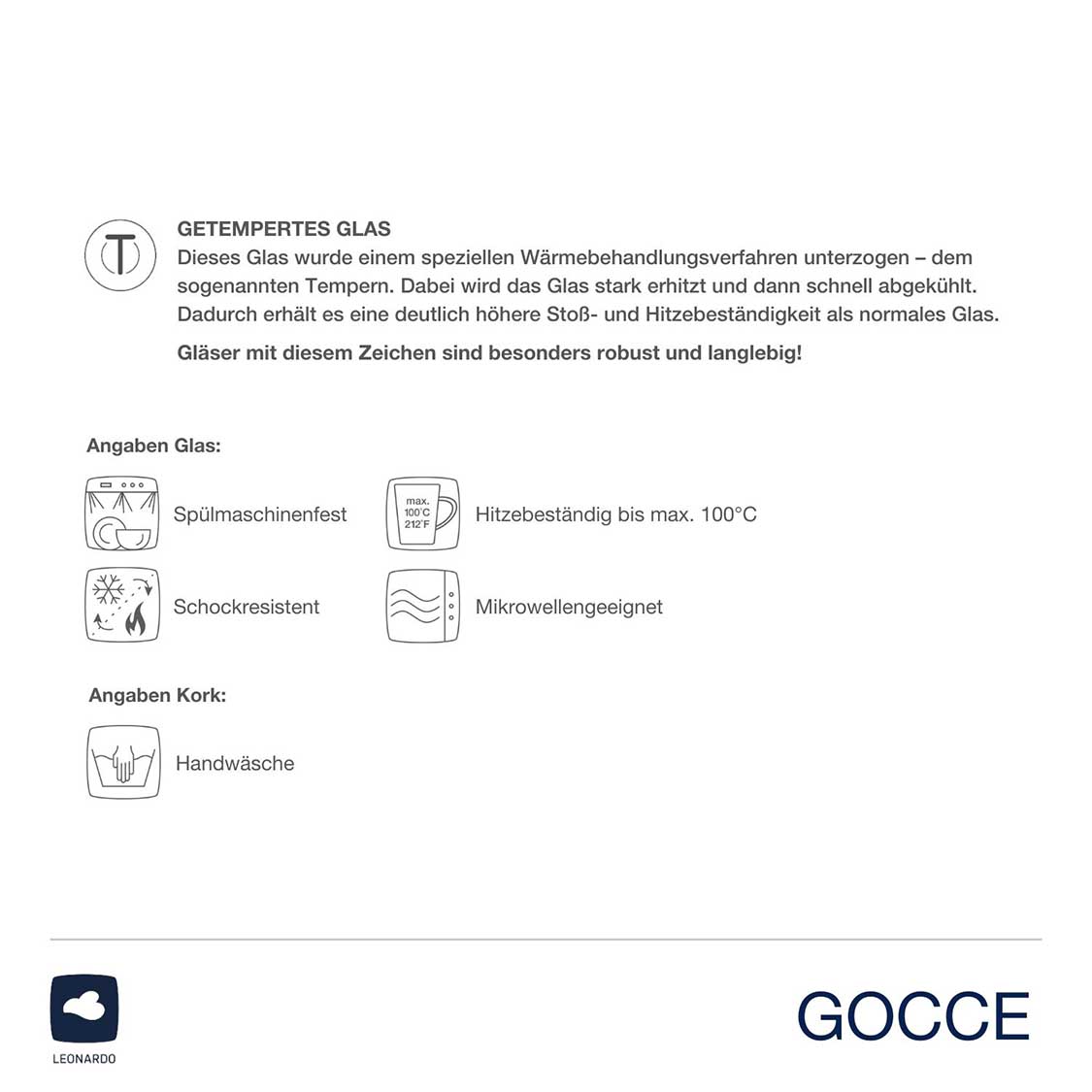 Produktinformationen und Pflegeanleitung für Kaffeeglas GOCCE
