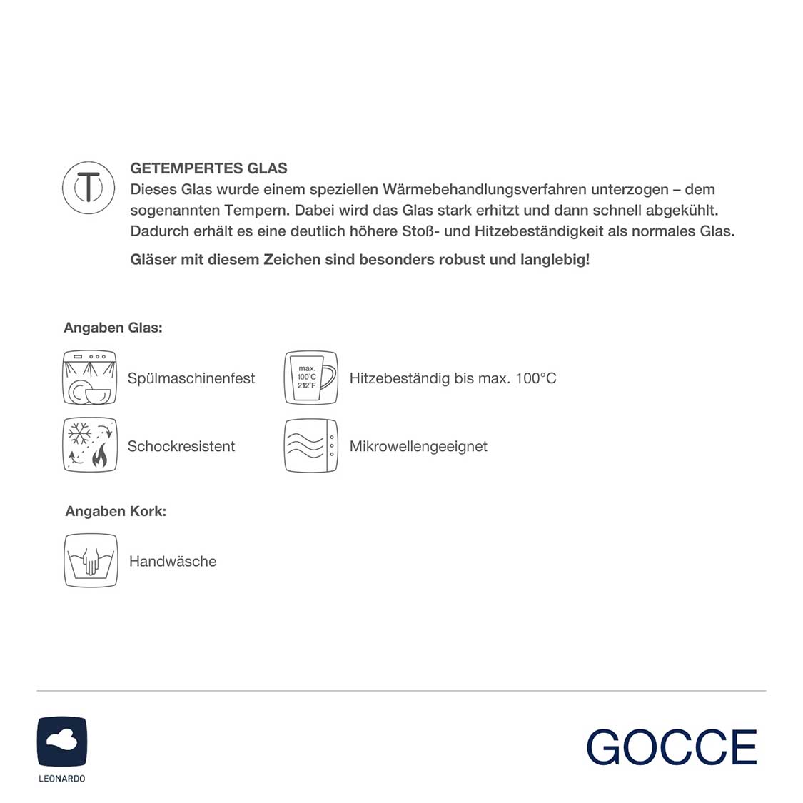 Produktinformationen und Pflegeanleitung zum Platzset GOCCE mit Symbolen