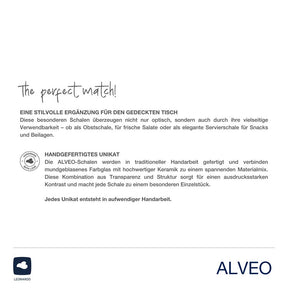 Schale ALVEO 26 cm taupe, Produktinformation und Handarbeit-Unikat-Siegel