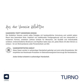 Vase TURNO, grau satiniert, mit Produktinformationen und Handwerk-Beschreibung