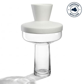 Vase RIVA mit weißem Aufsatz, klares Glas, Studioaufnahme