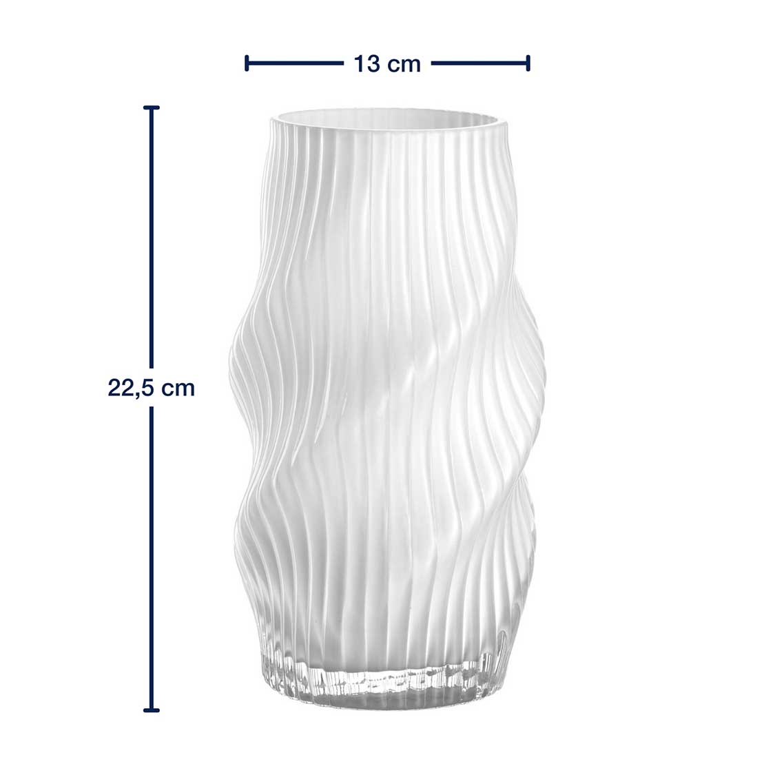 Massangaben zur Vase VERDI, weiße Glasvase mit strukturierter Oberfläche