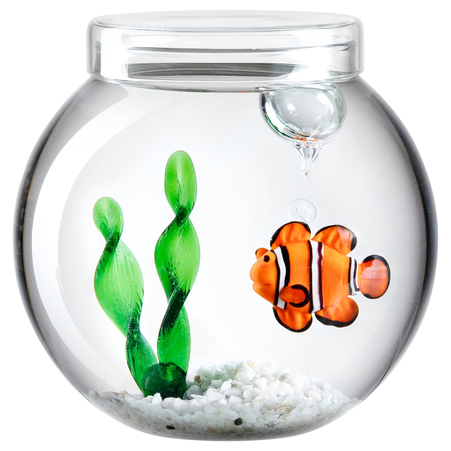 Dekoset MARE mit Glaskugel, grünen Pflanzen und orange-weißem Clownfisch