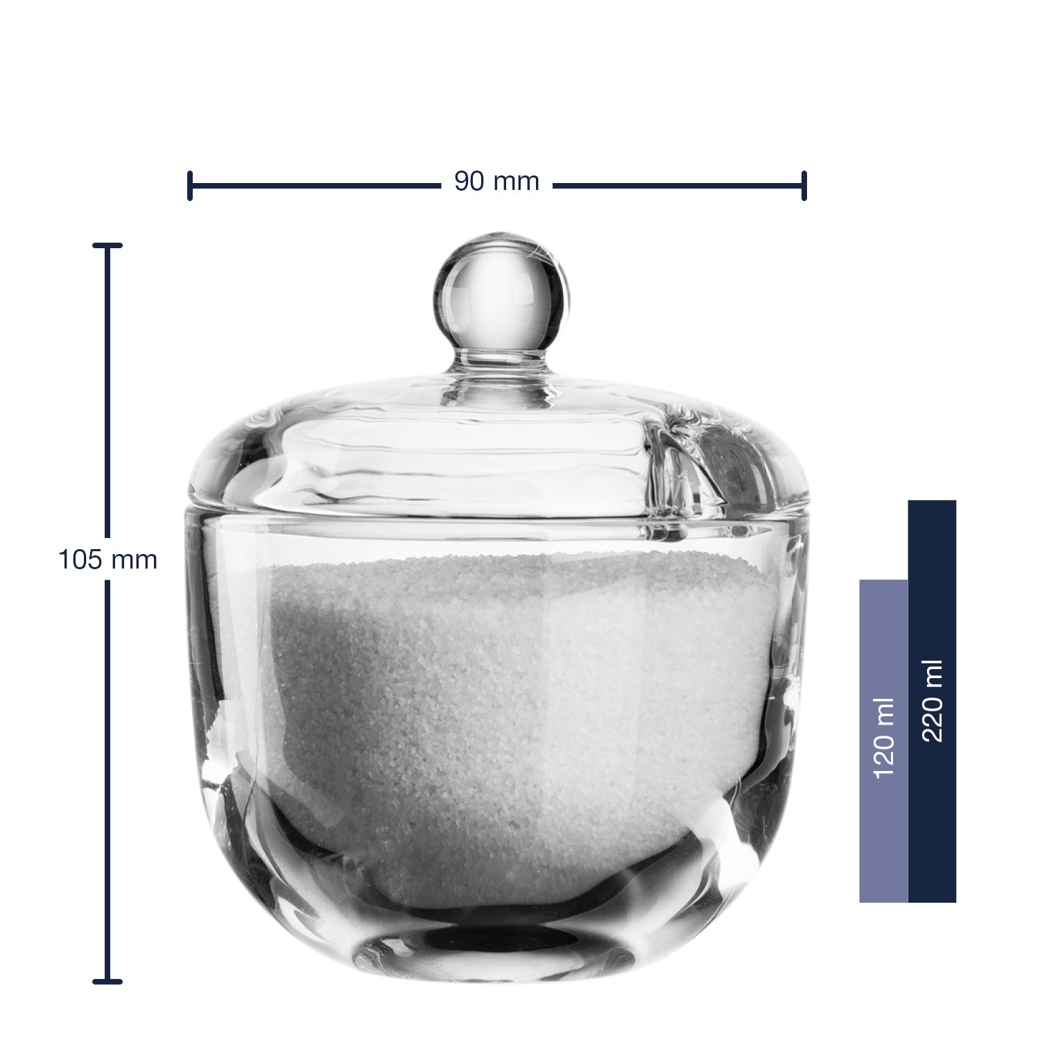 Massangaben zur Zuckerdose DELIGHT mit Deckel und Inhalt