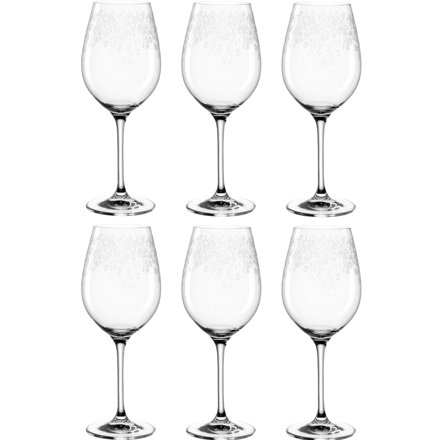 Sechs klare Rotweingläser CHATEAU 510 ml in zwei Reihen angeordnet