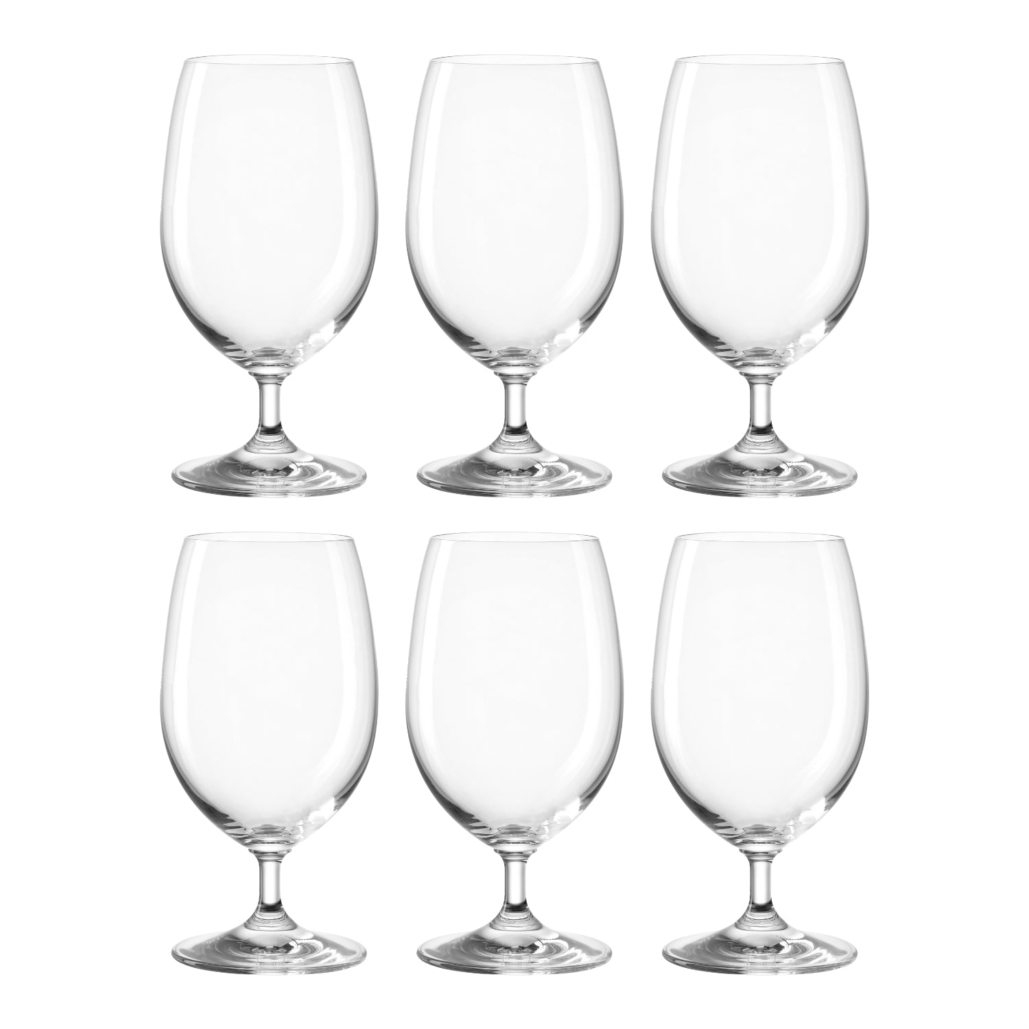 Sechs klare Wassergläser DAILY 370 ml in zwei Reihen arrangiert