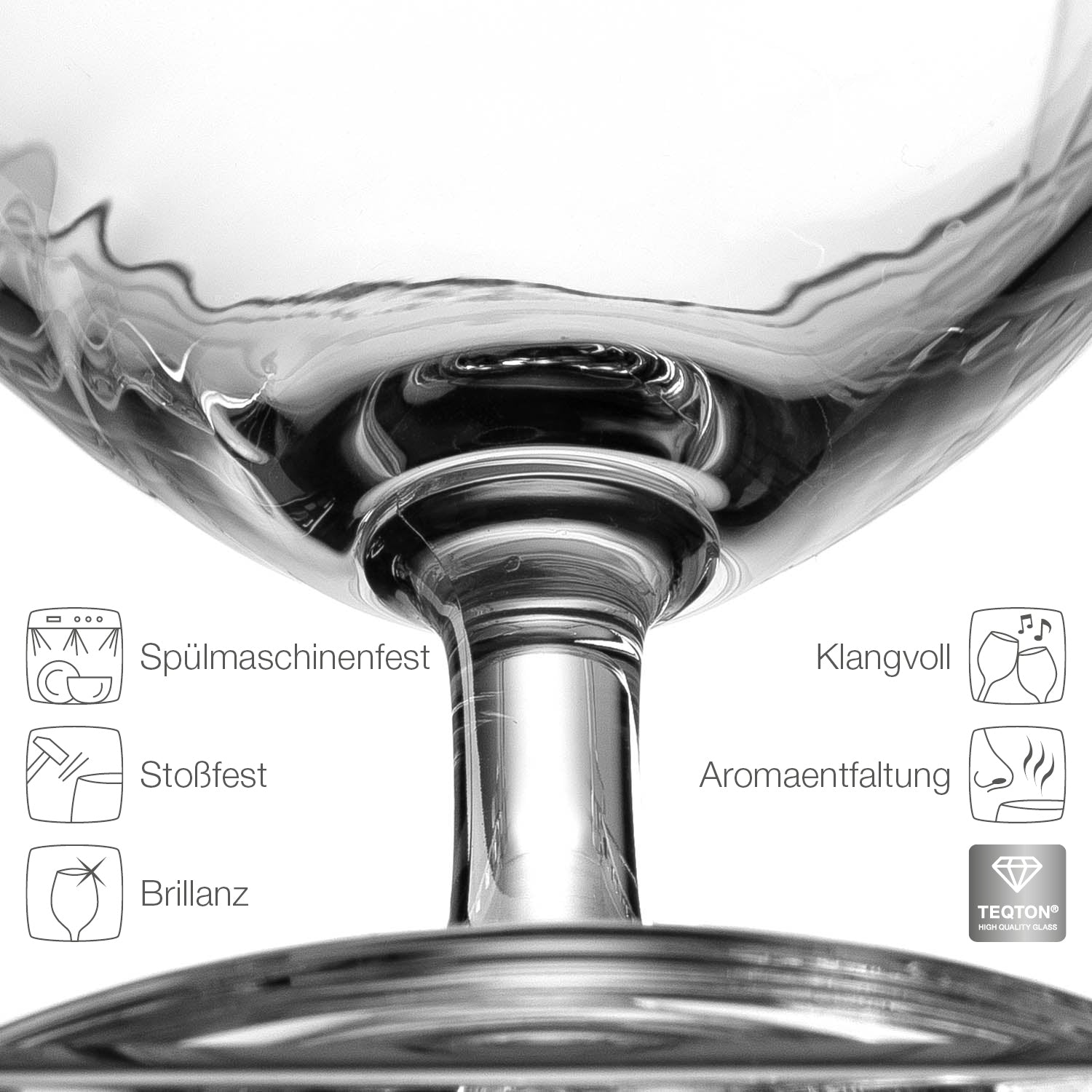 Wasserglas DAILY von oben mit Produktmerkmalen-Symbolen