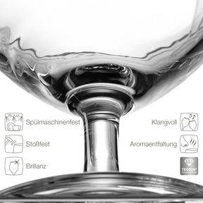 Wasserglas DAILY von oben mit Produktmerkmalen-Symbolen