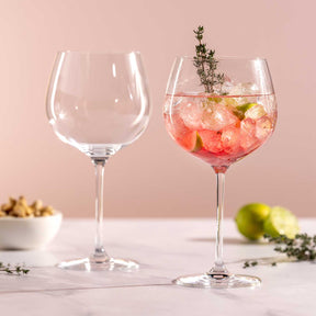 Gin Tonic Gläser IL MONDO 750 ml 2er-Set, eines leer, eines mit Cocktail, Eis und Kräutern