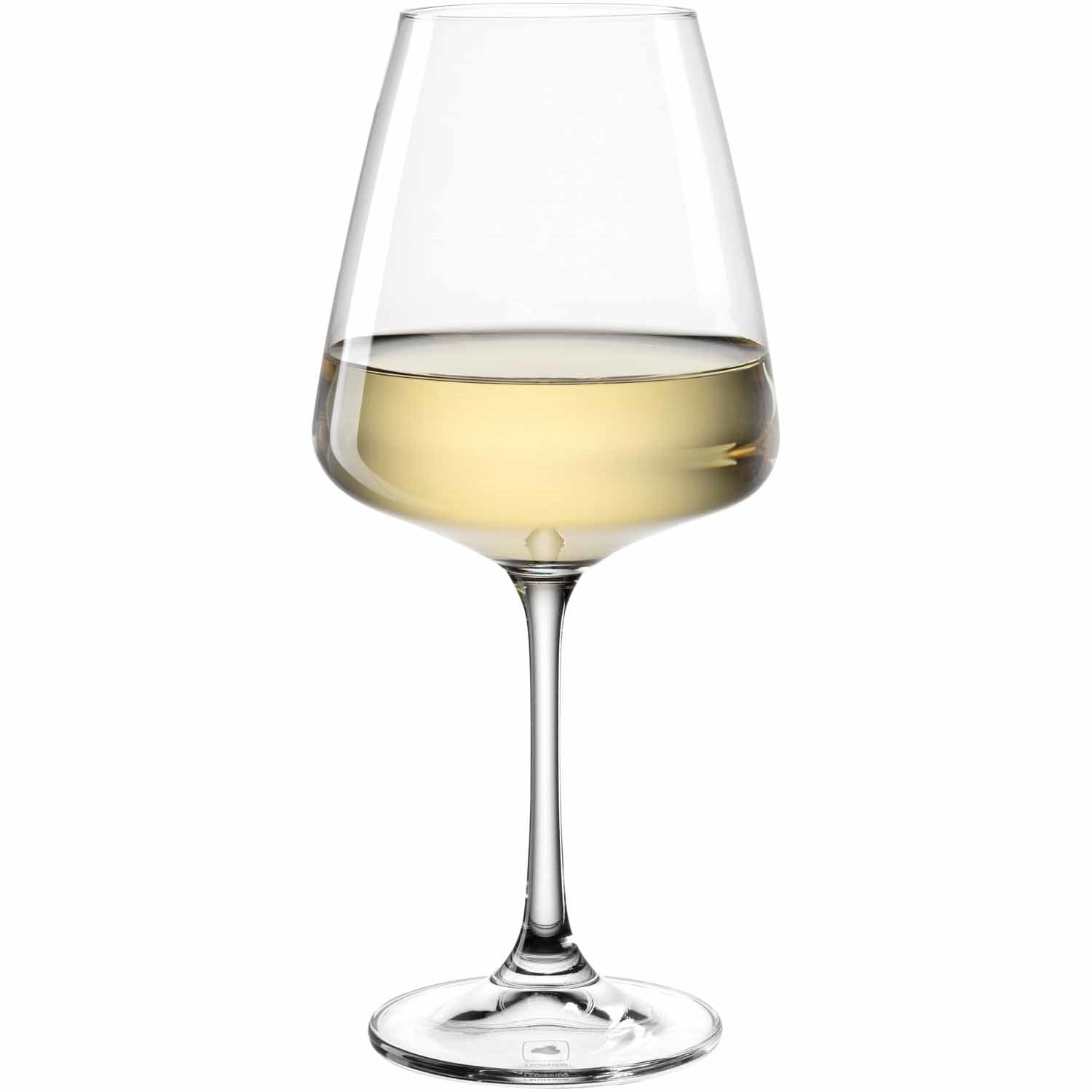 Weißweinglas PALADINO mit Weißwein gefüllt, Einzelglas vor weißem Hintergrund