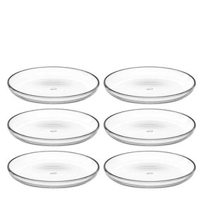 Sechs klare Glasteller CUCINA 18 cm in Reihen angeordnet