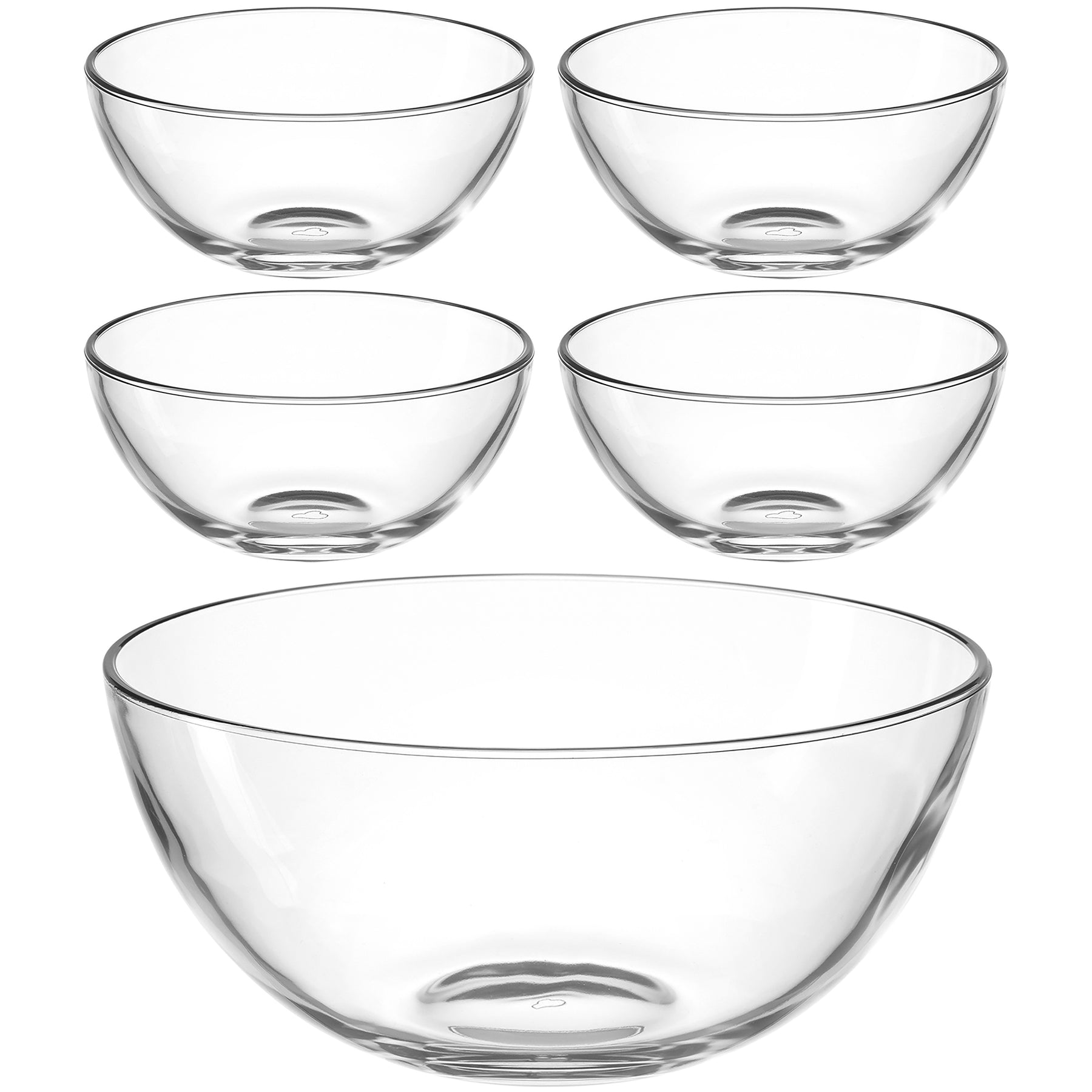 Schalenset L CUCINA 5-teilig, vier kleine und eine große Glasschale