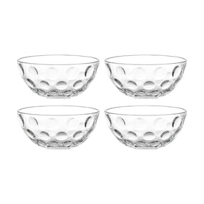 Vier klare Glassschalen CUCINA OPTIC mit Noppen-Muster, angeordnet in 2x2 Reihen