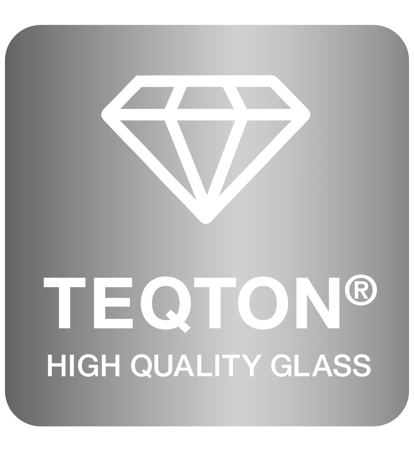 TEQTON Qualitätssiegel mit Diamant-Logo auf grauem Hintergrund