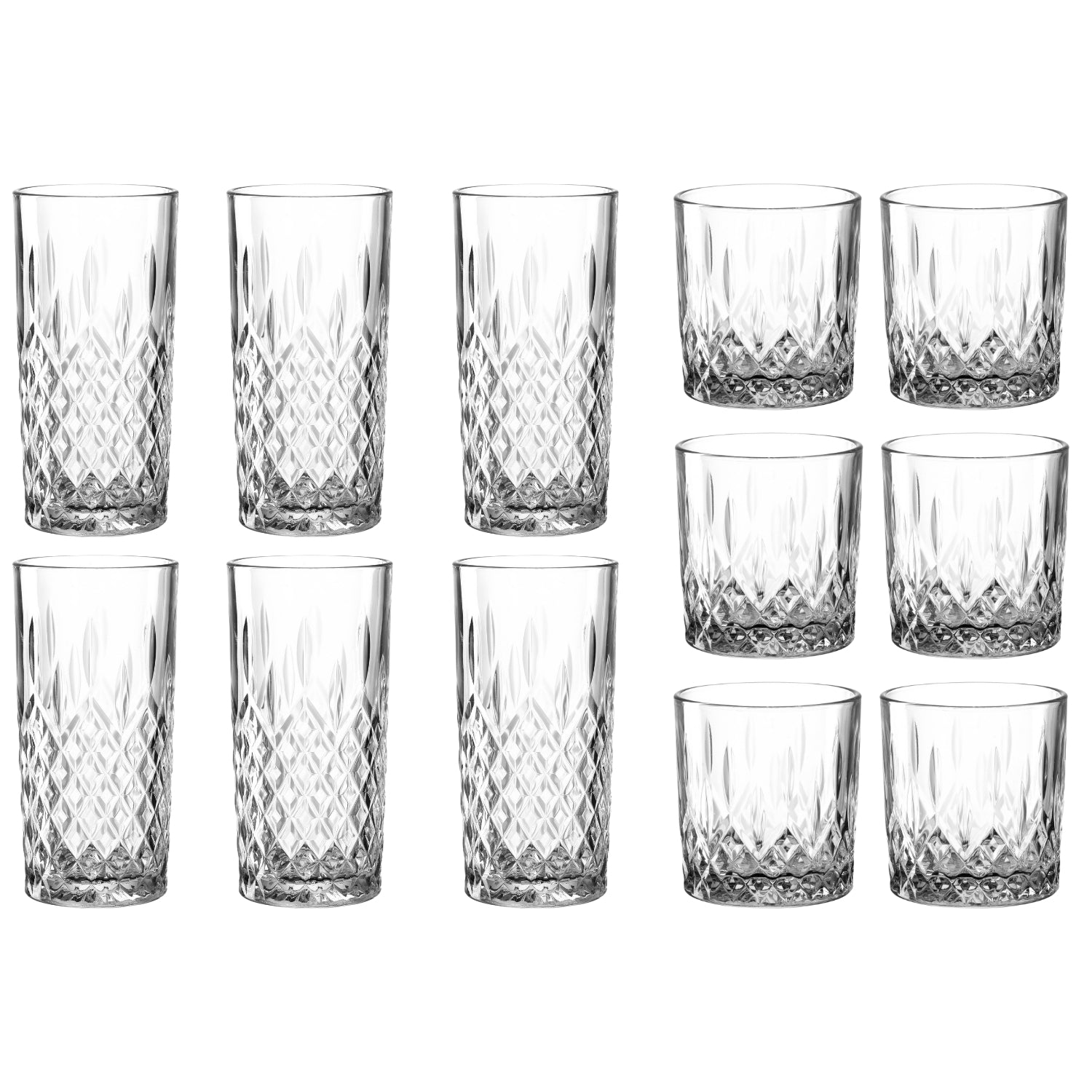 Becherset LIMITED EDITION 12-teilig aus klarem Glas mit Kristallschliff-Muster