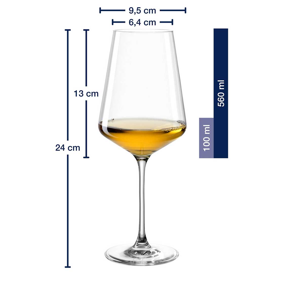 Massangaben zu Kelchgläser PUCCINI mit gefülltem Glas