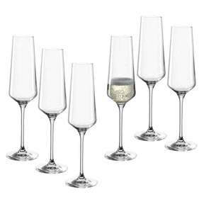 PUCCINI Sektglas und Weißweinglas 12er-Set, drei leere und drei mit Sekt gefüllte Gläser