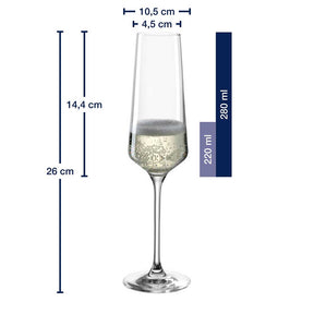 Messangaben zum Sektglas PUCCINI 280 ml mit gefülltem Glas