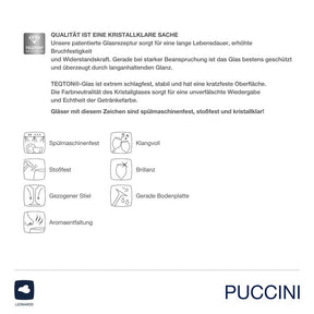Produktpflegeanleitung und Qualitätsmerkmale für Sektglas PUCCINI