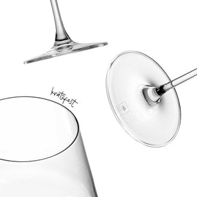 Burgunderglas PUCCINI von oben und von der Seite, mit Gravur "kraft fest